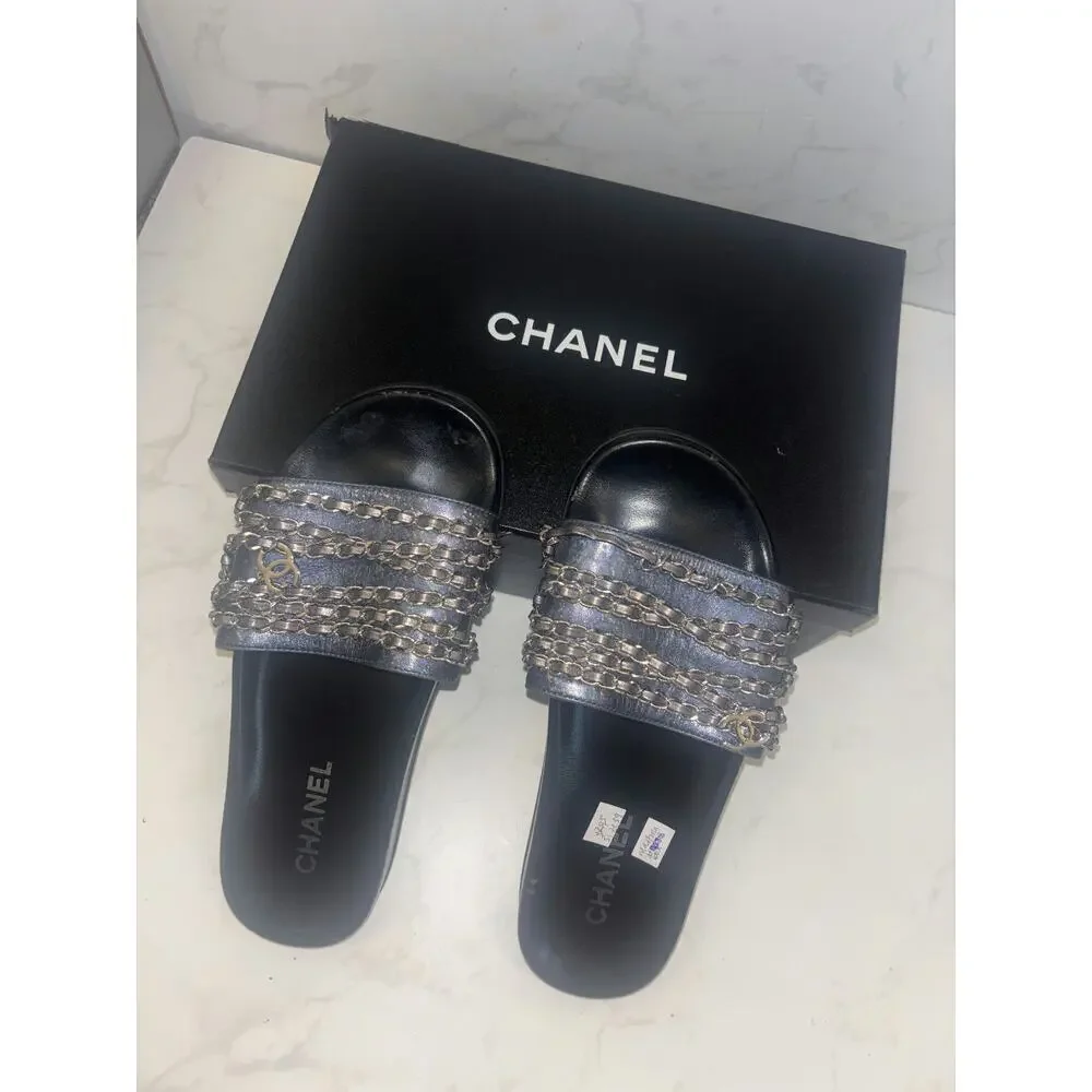 Chanel Chain Detail Slide Sandals